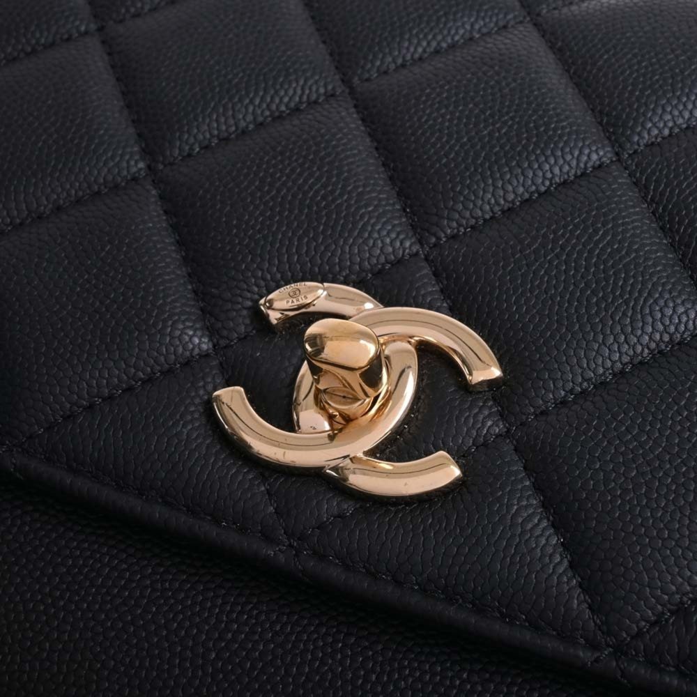 CHANEL Caviar Skin Matelasse Affinity Coco Mark Chain Shoulder Bag Black Women's - Picture 9 of 10